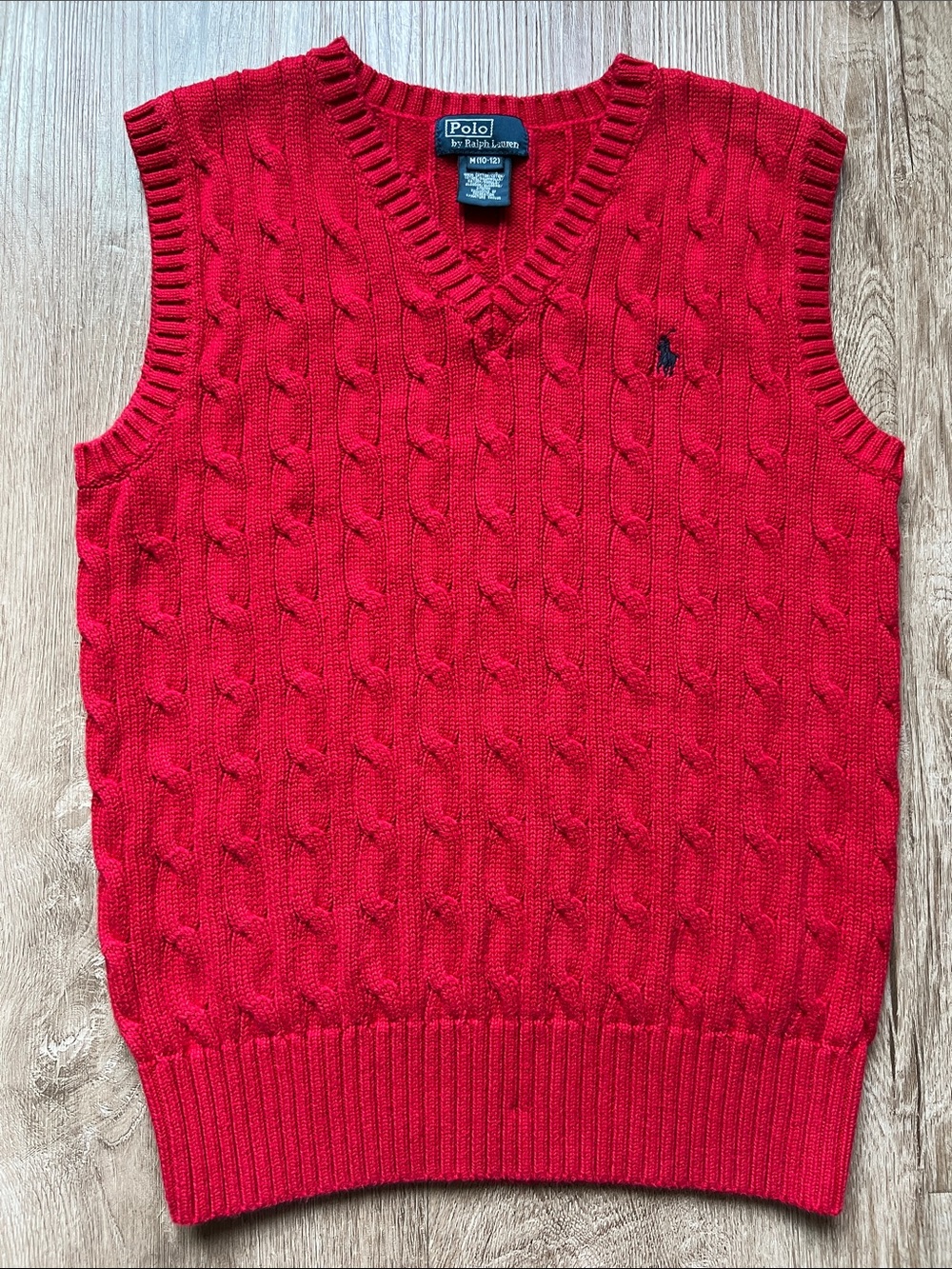 Polo by Ralph Lauren Kids Red Cable-Knit V-Neck Sweater Vest Size Medium (10/12)